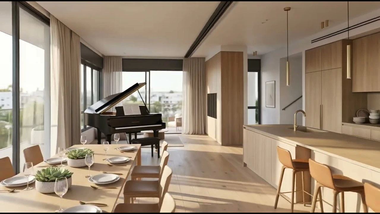 הדמיה של פנטהאוז עם פסנתר כנף, מתוך הסרט לדוגמה